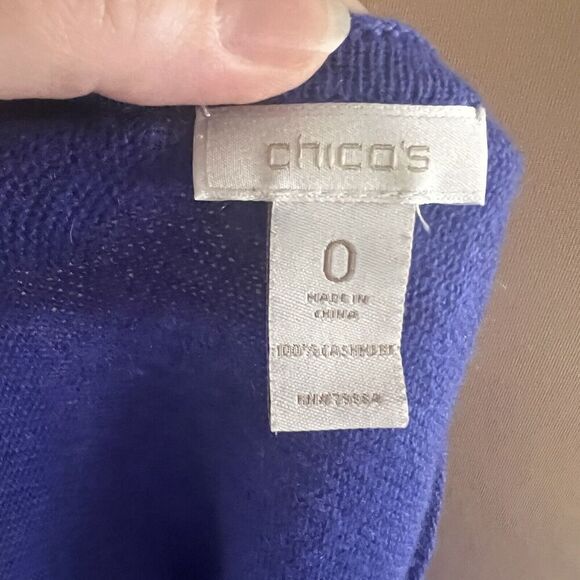 Chico's SZ 0 (S) Purple 100% Cashmere V-neck Sweater Quiet Luxury Old Money - Picture 7 of 8